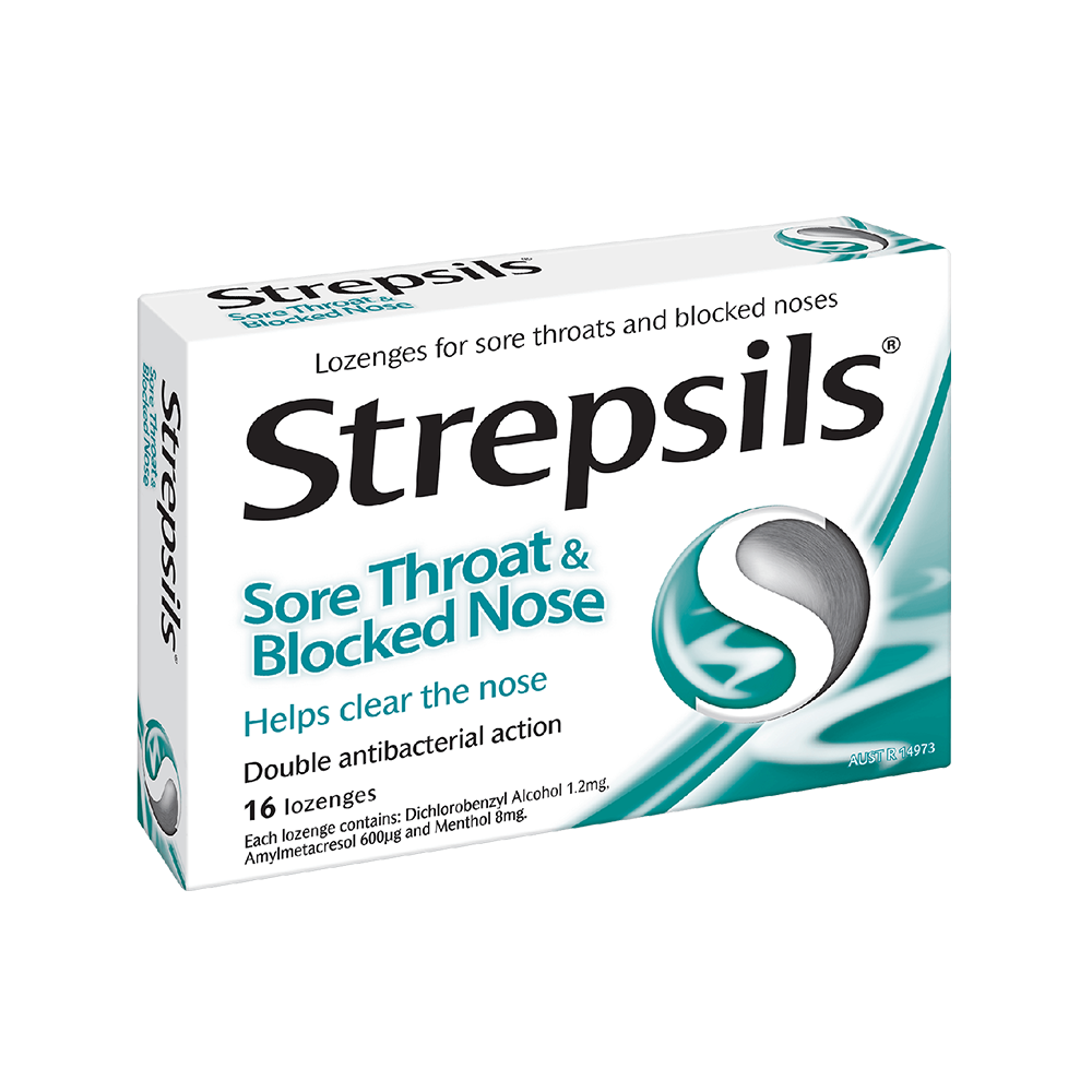 Strepsils Sore Throat and Blocked Nose Lozenges 16 lozenges Chemist Plus